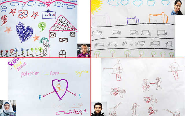 Migrant children escape into fantasy world by drawing their future