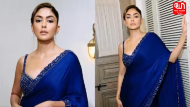 Mrunal Thakur, Cobalt Blue Saree, Diwali Bash
