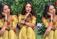 Sonam Bajwa, Olive Yellow Farshi Salwar Look