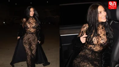 Kim Kardashian Wears Sheer Black Catsuit