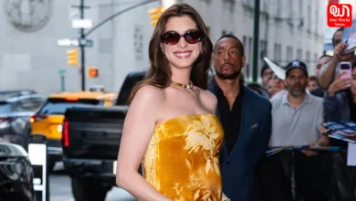 Pregnant Anne Hathway, Strappless Yellow Gown